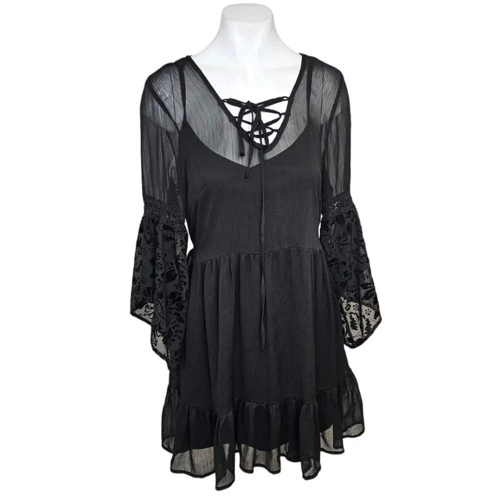 Band of Gypsies Layered Dress Velvet Black Size Small Whimsigoth